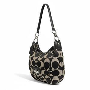 Coach Signature Black Gray Fabric Shoulder Bag Purse –